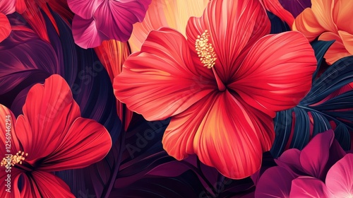 Wallpaper Mural A vibrant arrangement of hibiscus flowers in various shades, showcasing tropical beauty. Torontodigital.ca