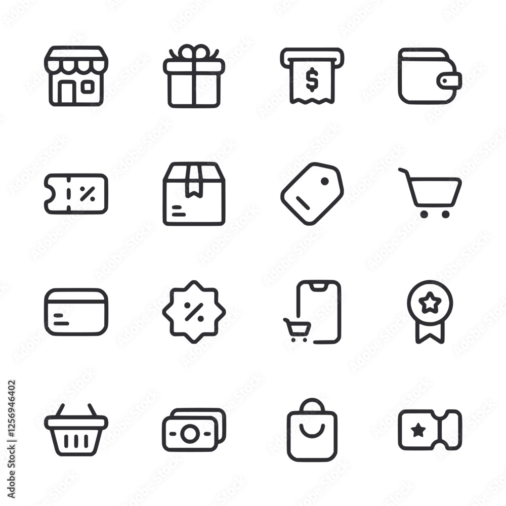 A set of icons for shopping and shopping related items A set of icons for shopping and shopping related items