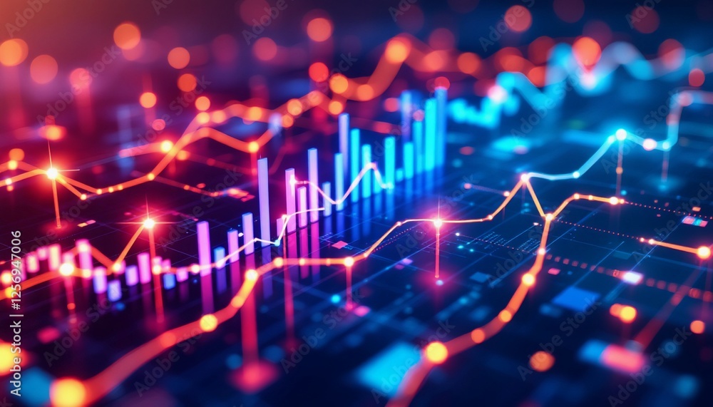Uptrend Momentum, Dynamic Stock Market Graph with Futuristic Data Visualization Uptrend Momentum, Dynamic Stock Market Graph with Futuristic Data Visualization