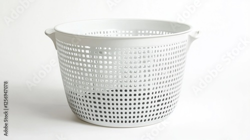 White Plastic Colander on White Background photo