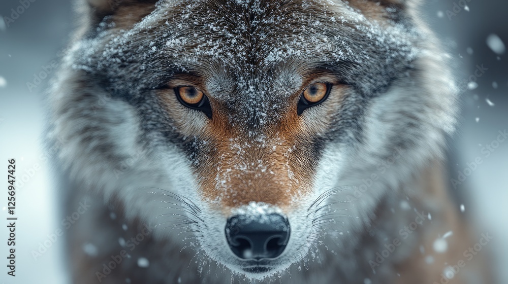 Obraz premium Close-up of a wolf's face in a snowy landscape, showcasing intense gaze and fur details