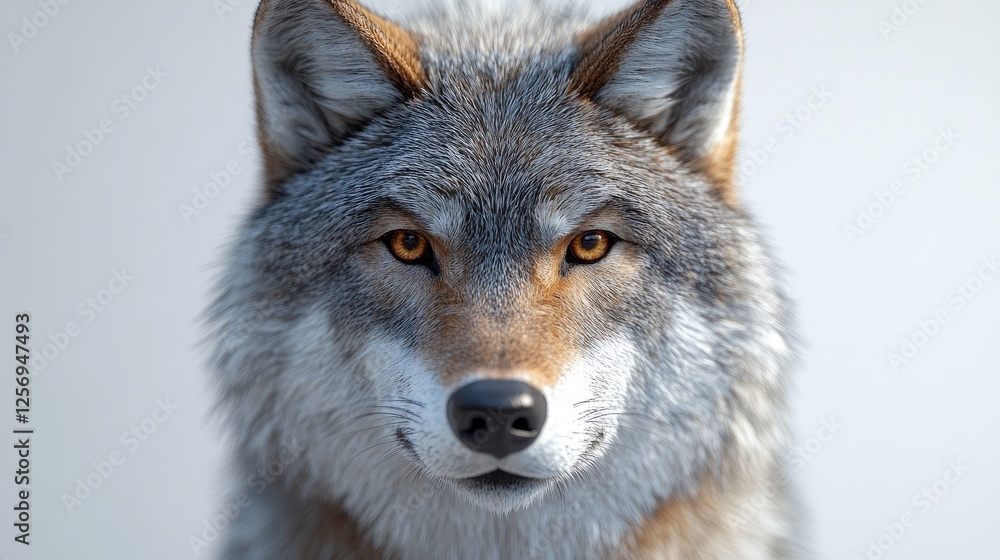 Realistic close-up of a wolf's face showcasing intricate fur details and piercing eyes Realistic close-up of a wolf's face showcasing intricate fur details and piercing eyes