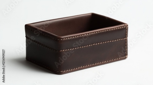 Brown leather box, simple, elegant design, on white background, office supplies photo