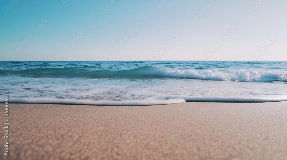 Tranquil Shoreline Scene with Gentle Waves Lapping Against the Sandy Beach : Generative AI Tranquil Shoreline Scene with Gentle Waves Lapping Against the Sandy Beach : Generative AI