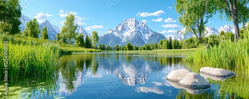 Scenic Lake Reflection in Mountain Landscape photo