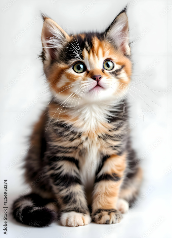 Fototapeta premium Adorable Kitten Sitting Pretty on White Background