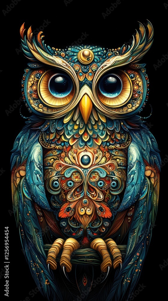 Fototapeta premium Ornate Owl in a Kaleidoscope of Colors