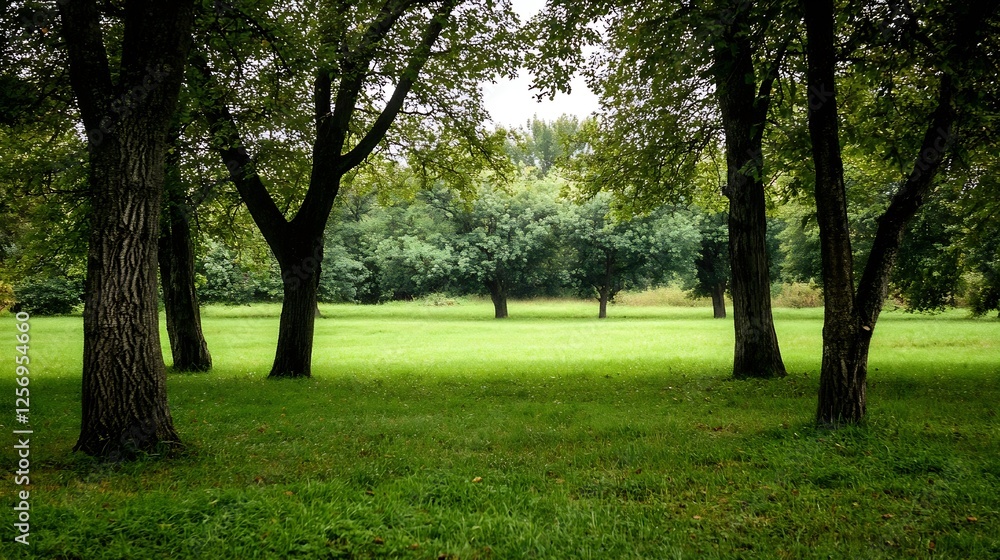 Serene landscape with lush green trees and open space showcasing the beauty of nature : Generative AI Serene landscape with lush green trees and open space showcasing the beauty of nature : Generative AI