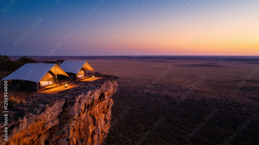 Cliffside Tents at Dusk Tranquil Escape Cliffside Tents at Dusk Tranquil Escape