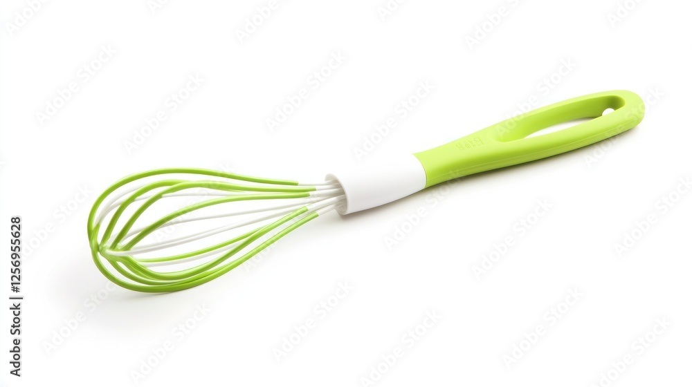 Green whisk on white background; baking tool Green whisk on white background; baking tool