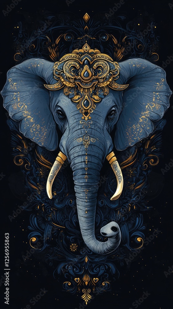 Ornamental Elephant with Golden Crown Ornamental Elephant with Golden Crown