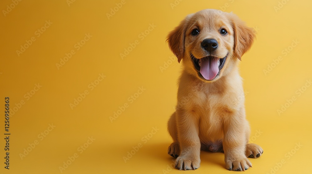 Happy Golden Retriever puppy on yellow (1)