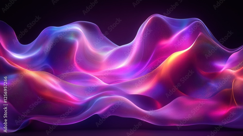 Fototapeta premium Abstract glowing waves, dark background, digital art, website header