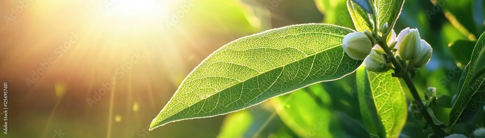 Sunlit Leaf and Blossoming Buds Sunlit Leaf and Blossoming Buds