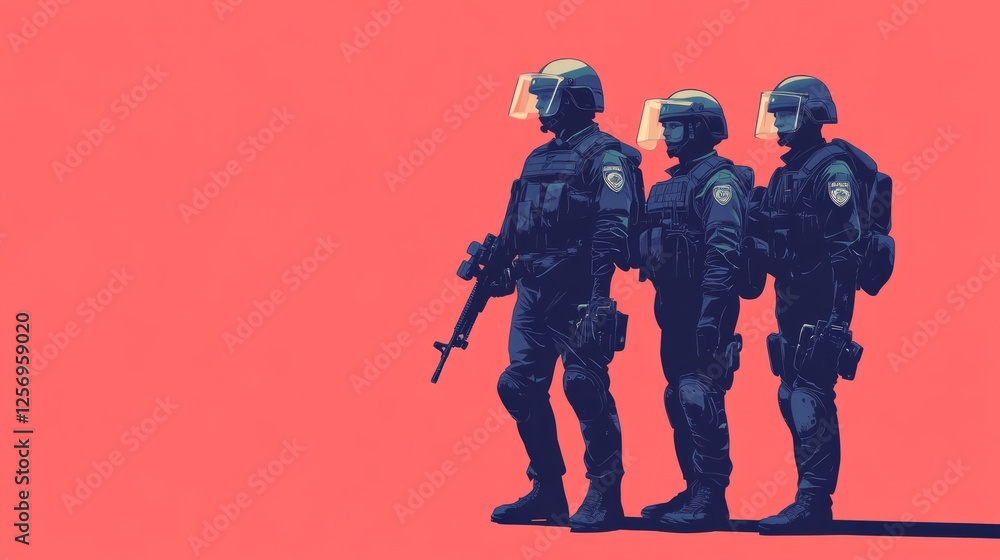 Naklejka premium Riot Police Squad Illustration On Red Background