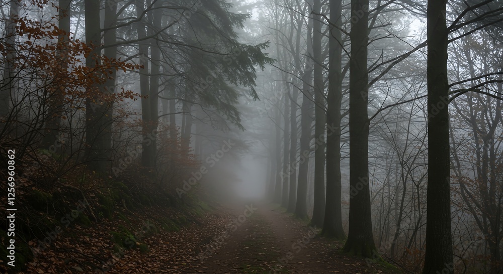 Misty Forest Path: Enchanting Autumn Walk in Foggy Woods Misty Forest Path: Enchanting Autumn Walk in Foggy Woods