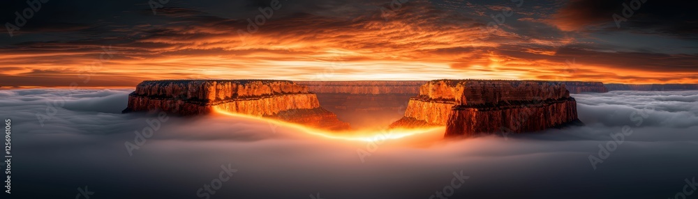Fototapeta premium Grand Canyon Aerial View Clouds and Vibrant Sky Panorama