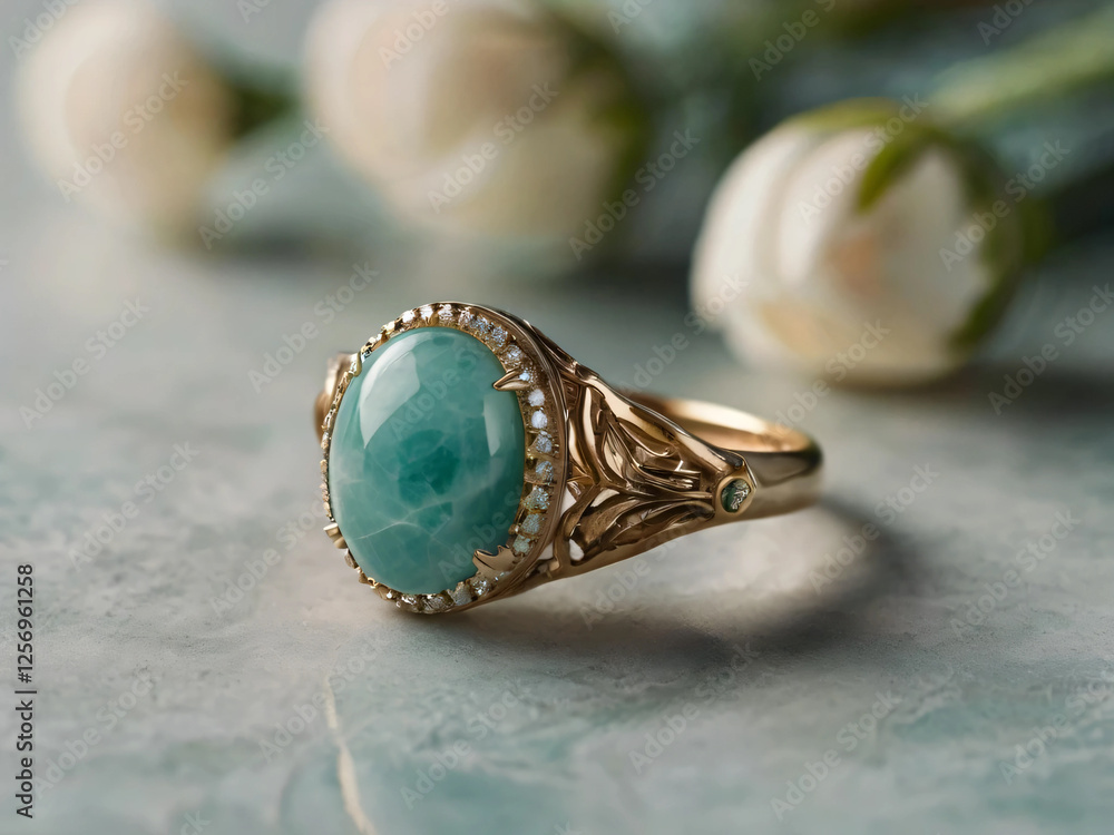Naklejka premium A luxurious ring with a striking amazonite, perfect for fashion.