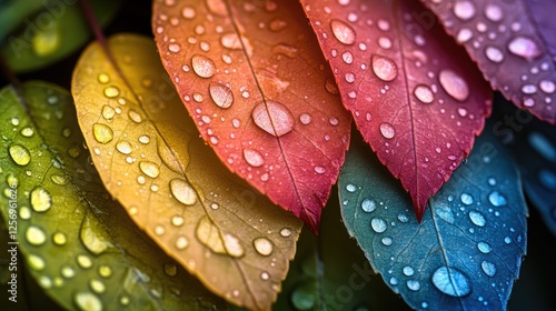 Water Drops on Colorful Autumn Leaves