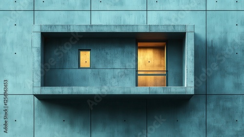 Obraz na płótnie Illuminated balcony recessed in concrete wall, modern architecture background w salonie