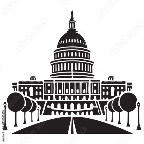 United States Capitol Silhouette Vector Washington DC Building Design