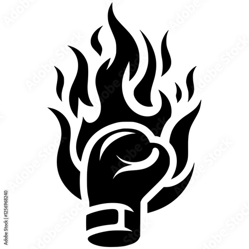 Silhouette of fiery boxing gloves