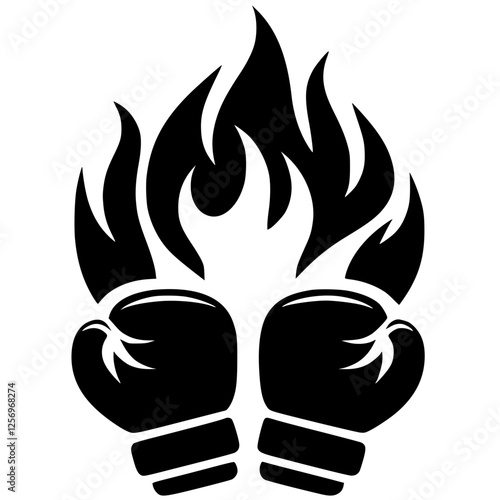 Silhouette of fiery boxing gloves