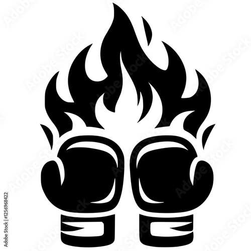 Silhouette of fiery boxing gloves