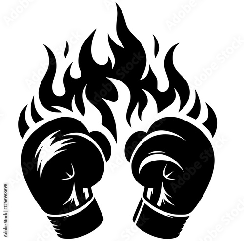 Silhouette of fiery boxing gloves