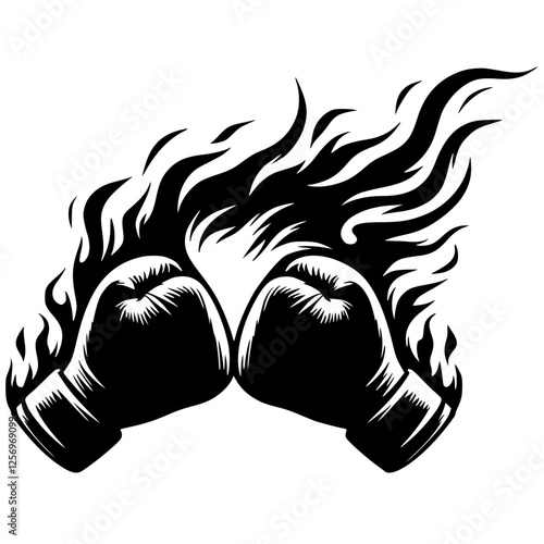 Silhouette of fiery boxing gloves
