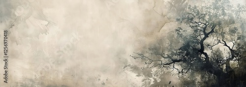Serene, Moody Background With Tree Silhouette. Great For Adding Text Overlay. Neutral Colors With A Classic Design.