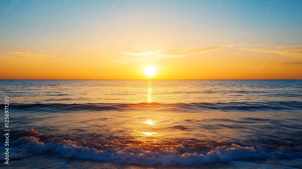 Sunset over calm ocean waves creating a serene and picturesque view of nature's beauty : Generative AI Sunset over calm ocean waves creating a serene and picturesque view of nature's beauty : Generative AI