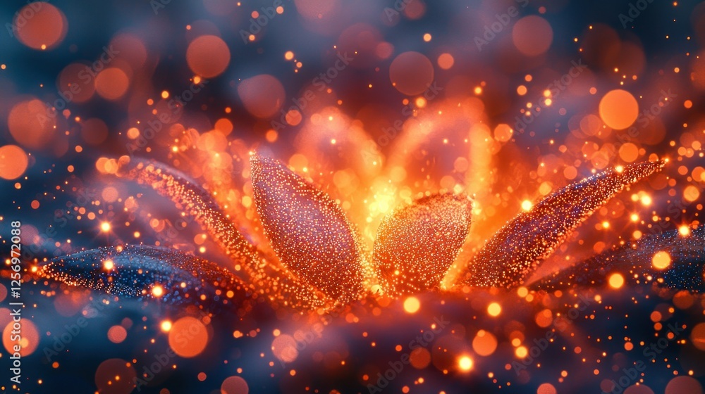 Fiery digital flower in glowing bokeh background Fiery digital flower in glowing bokeh background