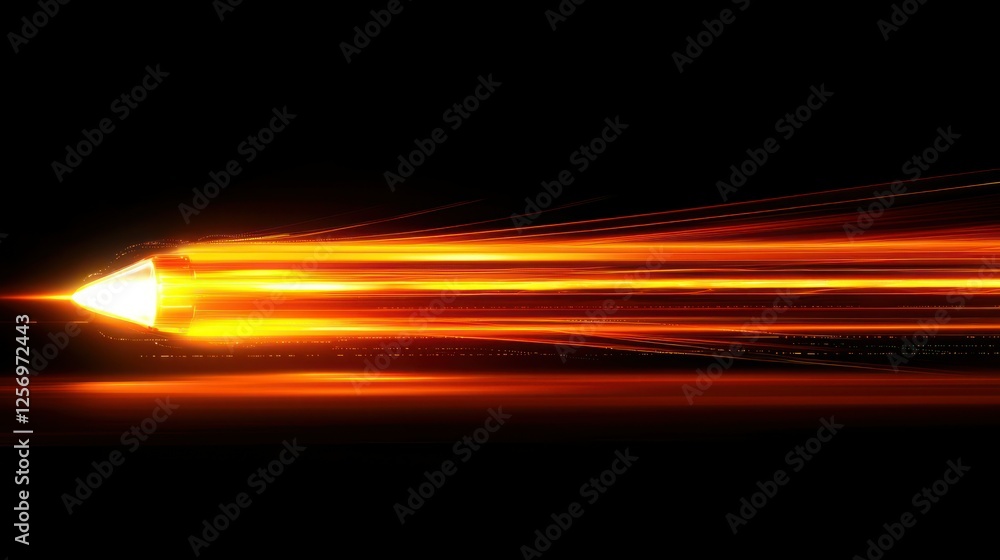 Fototapeta premium Fiery projectile in motion, dark background, speed, impact