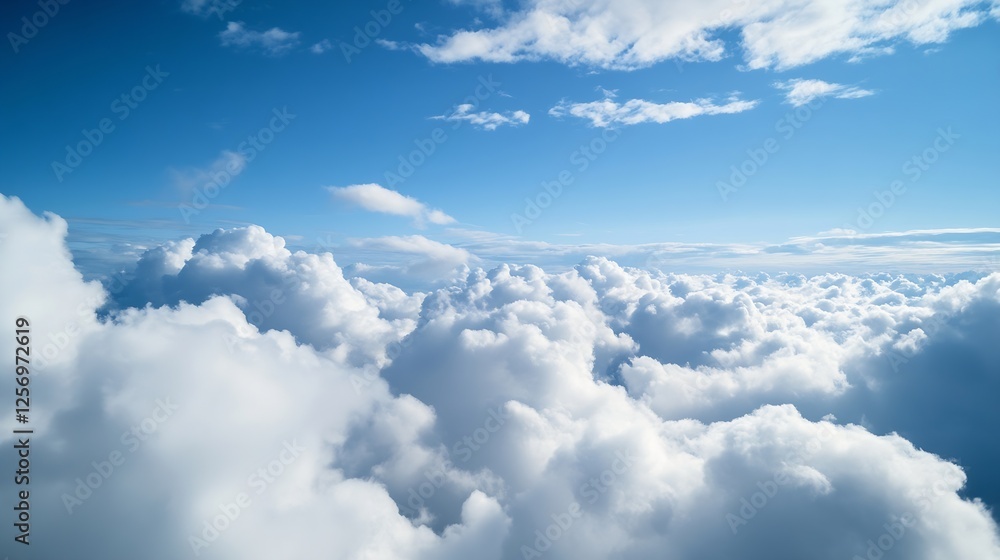 Vast blue sky with fluffy white clouds creating a beautiful atmospheric view from above : Generative AI Vast blue sky with fluffy white clouds creating a beautiful atmospheric view from above : Generative AI
