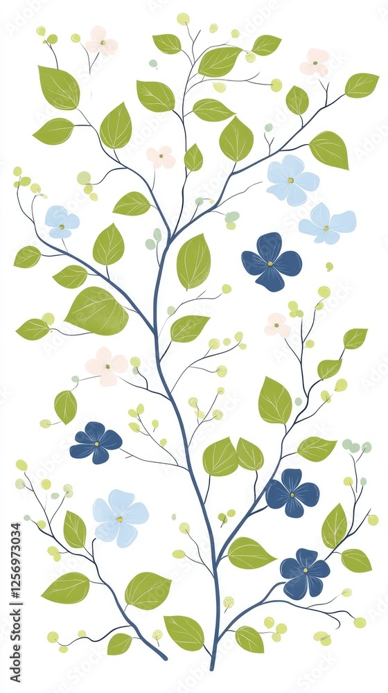 Obraz premium Colorful Floral Pattern with Leaves and Flowers on White Background