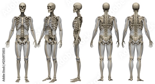 Human Skeleton Illustration Front Side and Back Views on White