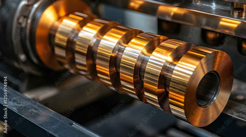 Obraz premium High-quality sheet steel rolling mill emphasizing superior strength and durability, featuring a modern and bright tone with blurred empty space, symbolizing precision, industrial progress, and innovat