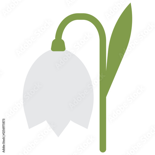 Flat geometric snowdrop flower, botanical decoration, spring and summer, modern stylized vector floral illustration