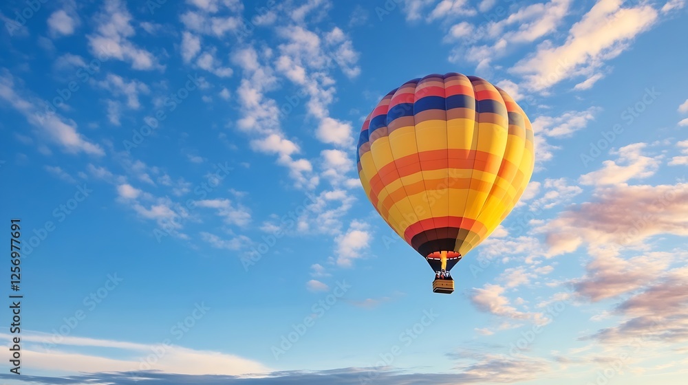 Naklejka premium Colorful hot air balloon floating against a picturesque sky showcasing adventure and freedom : Generative AI