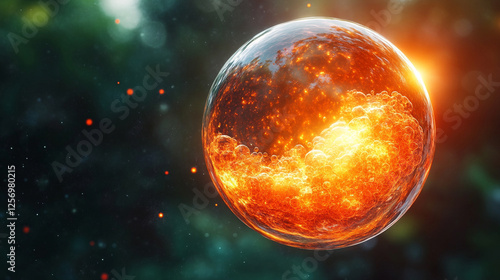 A human egg cell isolated on a plain background with modern bright tones, symbolizing new beginnings, life, and potential. The blurred empty space on the side signifies openness and possibilities