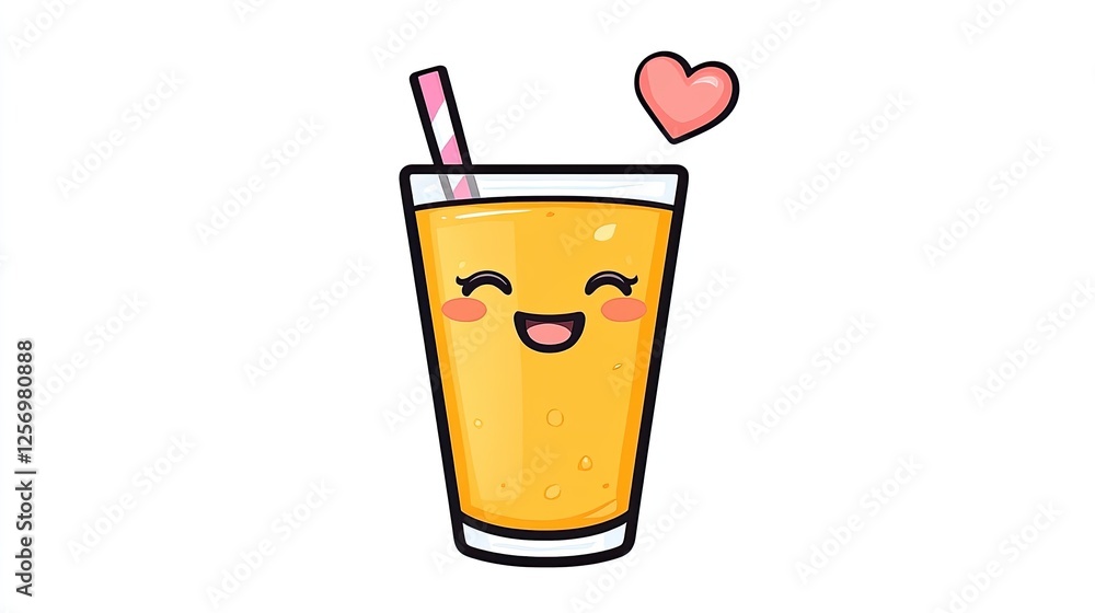 Cheerful cartoon illustration of a smiling juice glass with a straw and heart, symbolizing happiness Cheerful cartoon illustration of a smiling juice glass with a straw and heart, symbolizing happiness