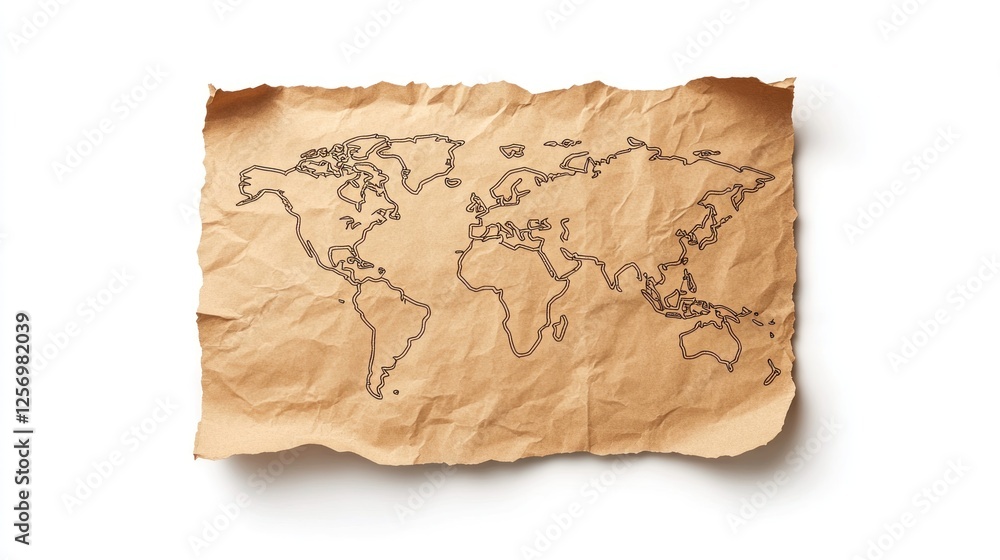 Obraz premium Vintage World Map on Crinkled Paper