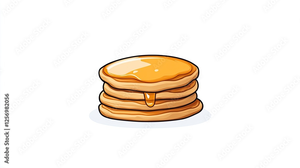 Stack of fluffy pancakes drizzled with syrup against a clean white background Stack of fluffy pancakes drizzled with syrup against a clean white background