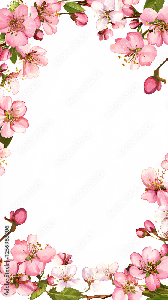 beautiful spring cherry blossom flower frame with pink and white blooms on white background beautiful spring cherry blossom flower frame with pink and white blooms on white background
