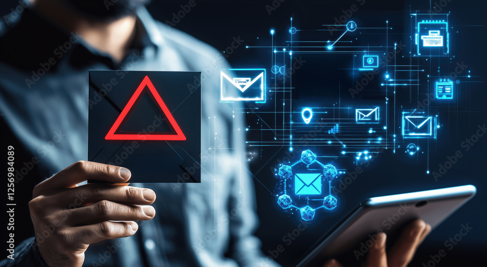tablet screen with email notifications, digital communication and messaging concept