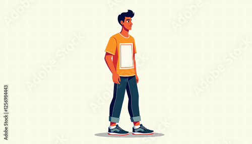 Stylish Young Man in Graphic Tee and Sneakers photo