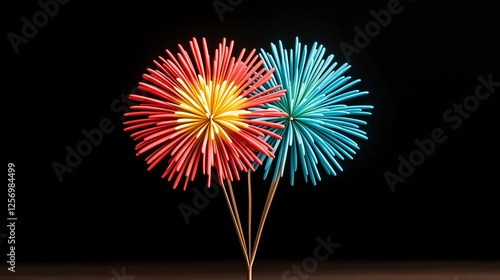 Abstract Fireworks Design in Red Yellow and Teal Colors
