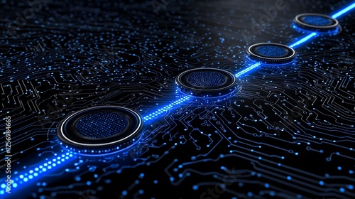 Abstract Circuit Board Background With Glowing Blue Light Trails