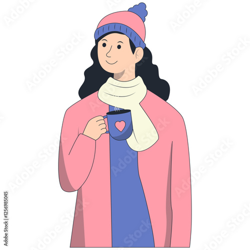 Illustration of Person Holding Hot Drink. Flat Cartoon Vector Character.